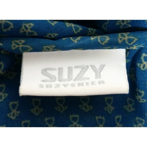 Suzy Shier Top Small Multicolor Geometric Ruffle Neckline Floral Sheer - Picture 5 of 5